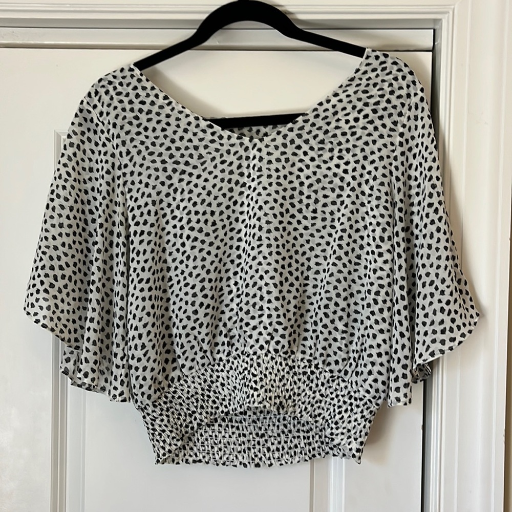 Black polka dot top with cute cinched waist